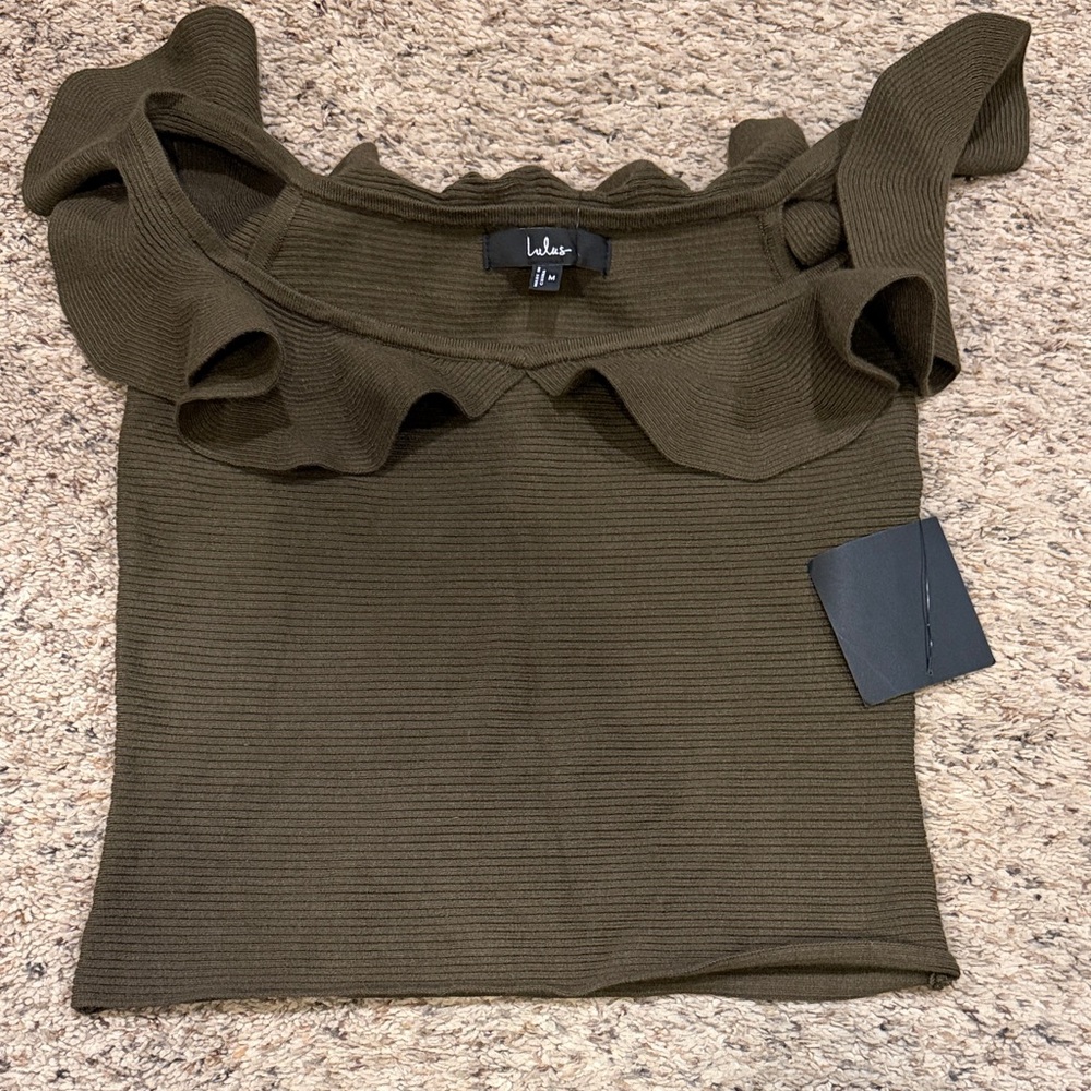 Lulu's Dark Olive Ruffle Blouse